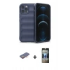 MARSİLYAN™- iPhone 12 Pro Kılıf Atlas Koleksiyonu - Siyah 34D Hayalet Izgaralı Cam + Renkli Kamera Lens Koruma Cam - TU