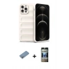 MARSİLYAN™- iPhone 12 Pro Kılıf Atlas Koleksiyonu - Siyah 34D Hayalet Izgaralı Cam + Shine Kamera Lens Koruma Cam - GS
