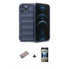 MARSİLYAN™- iPhone 12 Pro Kılıf Atlas Koleksiyonu - Siyah 34D Hayalet Izgaralı Cam + Shine Kamera Lens Koruma Cam - SABE