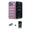 MARSİLYAN™- iPhone 12 Pro Kılıf Atlas Koleksiyonu - Siyah 360 Mat Full Body Arka Koruyucu + Renkli Kamera Lens Koruma Cam - PE