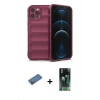 MARSİLYAN™- iPhone 12 Pro Kılıf Atlas Koleksiyonu - Siyah 360 Mat Full Body Arka Koruyucu + Shine Kamera Lens Koruma Cam - GD