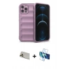 MARSİLYAN™- iPhone 12 Pro Kılıf Atlas Koleksiyonu - Siyah 3D Antistatik Cam Ekran Koruyucu + Rainbow Kamera Lens Koruma Cam - GD