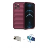 MARSİLYAN™- iPhone 12 Pro Kılıf Atlas Koleksiyonu - Siyah 3D Antistatik Cam Ekran Koruyucu + Rainbow Kamera Lens Koruma Cam - GD