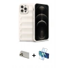 MARSİLYAN™- iPhone 12 Pro Kılıf Atlas Koleksiyonu - Siyah 3D Antistatik Cam Ekran Koruyucu + Rainbow Kamera Lens Koruma Cam - GD