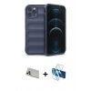 MARSİLYAN™- iPhone 12 Pro Kılıf Atlas Koleksiyonu - Siyah 3D Antistatik Cam Ekran Koruyucu + Rainbow Kamera Lens Koruma Cam - GD