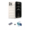 MARSİLYAN™- iPhone 12 Pro Kılıf Atlas Koleksiyonu - Siyah 3D Antistatik Cam Ekran Koruyucu + Renkli Kamera Lens Koruma Cam - TU