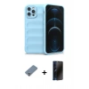 MARSİLYAN™- iPhone 12 Pro Kılıf Atlas Koleksiyonu - Siyah 3D Antistatik Hayalet Cam Ekran Koruyucu + Metal Kamera Lens Koruma Cam - GS