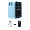 MARSİLYAN™- iPhone 12 Pro Kılıf Atlas Koleksiyonu - Siyah 3D Antistatik Hayalet Cam Ekran Koruyucu + Shine Kamera Lens - MI