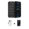 MARSİLYAN™- iPhone 12 Pro Kılıf Atlas Koleksiyonu - Siyah 3D Antistatik Hayalet Cam Ekran Koruyucu + Shine Kamera Lens - MI