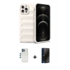 MARSİLYAN™- iPhone 12 Pro Kılıf Atlas Koleksiyonu - Siyah 3D Antistatik Hayalet Cam Ekran Koruyucu + Shine Kamera Lens - MI