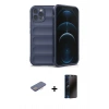 MARSİLYAN™- iPhone 12 Pro Kılıf Atlas Koleksiyonu - Siyah 3D Antistatik Hayalet Cam Ekran Koruyucu + Renkli Kamera Lens Koruma Cam - PE