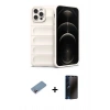 MARSİLYAN™- iPhone 12 Pro Kılıf Atlas Koleksiyonu - Siyah 3D Antistatik Hayalet Cam Ekran Koruyucu + Shine Kamera Lens Koruma Cam - PE