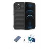 MARSİLYAN™- iPhone 12 Pro Kılıf Atlas Koleksiyonu - Siyah 3D Antistatik Seramik Nano Ekran Koruyucu + Metal Kamera Lens Koruma Cam - AKYL