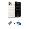 MARSİLYAN™- iPhone 12 Pro Kılıf Atlas Koleksiyonu - Siyah 3D Antistatik Seramik Nano Ekran Koruyucu + Metal Kamera Lens Koruma Cam - AKYL