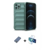 MARSİLYAN™- iPhone 12 Pro Kılıf Atlas Koleksiyonu - Siyah 3D Antistatik Seramik Nano Ekran Koruyucu + Metal Kamera Lens Koruma Cam - AKYL