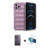 MARSİLYAN™- iPhone 12 Pro Kılıf Atlas Koleksiyonu - Siyah 3D Antistatik Seramik Nano Ekran Koruyucu + Neon Fosforlu Kamera Lens - BZ