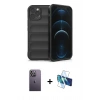 MARSİLYAN™- iPhone 12 Pro Kılıf Atlas Koleksiyonu - Siyah 3D Antistatik Seramik Nano Ekran Koruyucu + Neon Fosforlu Kamera Lens - BZ