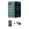 MARSİLYAN™- iPhone 12 Pro Kılıf Atlas Koleksiyonu - Siyah 3D Antistatik Seramik Nano Ekran Koruyucu + Neon Fosforlu Kamera Lens - BZ