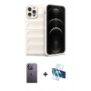 MARSİLYAN™- iPhone 12 Pro Kılıf Atlas Koleksiyonu - Siyah 3D Antistatik Seramik Nano Ekran Koruyucu + Neon Fosforlu Kamera Lens - BZ
