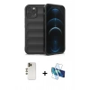 MARSİLYAN™- iPhone 12 Pro Kılıf Atlas Koleksiyonu - Siyah 3D Antistatik Seramik Nano Ekran Koruyucu + Shine Kamera Lens - GD