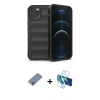 MARSİLYAN™- iPhone 12 Pro Kılıf Atlas Koleksiyonu - Siyah 3D Antistatik Seramik Nano Ekran Koruyucu + Metal Kamera Lens Koruma Cam - GS