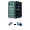 MARSİLYAN™- iPhone 12 Pro Kılıf Atlas Koleksiyonu - Siyah 3D Antistatik Seramik Nano Ekran Koruyucu + Metal Kamera Lens Koruma Cam - KI