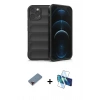 MARSİLYAN™- iPhone 12 Pro Kılıf Atlas Koleksiyonu - Siyah 3D Antistatik Seramik Nano Ekran Koruyucu + Metal Kamera Lens Koruma Cam - KI