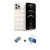 MARSİLYAN™- iPhone 12 Pro Kılıf Atlas Koleksiyonu - Siyah 3D Antistatik Seramik Nano Ekran Koruyucu + Metal Kamera Lens Koruma Cam - KI