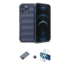 MARSİLYAN™- iPhone 12 Pro Kılıf Atlas Koleksiyonu - Siyah 3D Antistatik Seramik Nano Ekran Koruyucu + Metal Kamera Lens Koruma Cam - KI