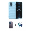 MARSİLYAN™- iPhone 12 Pro Kılıf Atlas Koleksiyonu - Siyah 3D Antistatik Seramik Nano Ekran Koruyucu + Neon Fosforlu Kamera Lens - MI