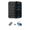 MARSİLYAN™- iPhone 12 Pro Kılıf Atlas Koleksiyonu - Siyah 3D Antistatik Seramik Nano Ekran Koruyucu + Metal Kamera Lens Koruma Cam - MI