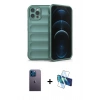 MARSİLYAN™- iPhone 12 Pro Kılıf Atlas Koleksiyonu - Siyah 3D Antistatik Seramik Nano Ekran Koruyucu + Neon Fosforlu Kamera Lens - MI