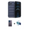 MARSİLYAN™- iPhone 12 Pro Kılıf Atlas Koleksiyonu - Siyah 3D Antistatik Seramik Nano Ekran Koruyucu + Neon Fosforlu Kamera Lens - MI