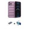 MARSİLYAN™- iPhone 12 Pro Kılıf Atlas Koleksiyonu - Siyah 3D Antistatik Seramik Nano Ekran Koruyucu + Renkli Kamera Lens Koruma Cam - MI