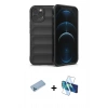 MARSİLYAN™- iPhone 12 Pro Kılıf Atlas Koleksiyonu - Siyah 3D Antistatik Seramik Nano Ekran Koruyucu + Shine Kamera Lens Koruma Cam - MI