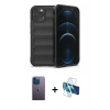 MARSİLYAN™- iPhone 12 Pro Kılıf Atlas Koleksiyonu - Siyah 3D Antistatik Seramik Nano Ekran Koruyucu + Neon Fosforlu Kamera Lens - MI