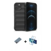 MARSİLYAN™- iPhone 12 Pro Kılıf Atlas Koleksiyonu - Siyah 3D Antistatik Seramik Nano Ekran Koruyucu + Metal Kamera Lens Koruma Cam - MR