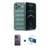 MARSİLYAN™- iPhone 12 Pro Kılıf Atlas Koleksiyonu - Siyah 3D Antistatik Seramik Nano Ekran Koruyucu + Neon Fosforlu Kamera Lens - SI