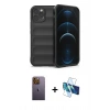 MARSİLYAN™- iPhone 12 Pro Kılıf Atlas Koleksiyonu - Siyah 3D Antistatik Seramik Nano Ekran Koruyucu + Neon Fosforlu Kamera Lens - SI