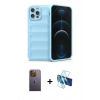 MARSİLYAN™- iPhone 12 Pro Kılıf Atlas Koleksiyonu - Siyah 3D Antistatik Seramik Nano Ekran Koruyucu + Neon Fosforlu Kamera Lens - SI