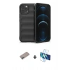 MARSİLYAN™- iPhone 12 Pro Kılıf Atlas Koleksiyonu - Siyah 3D Antistatik Seramik Nano Ekran Koruyucu + Shine Kamera Lens Koruma Cam - SABE