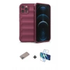 MARSİLYAN™- iPhone 12 Pro Kılıf Atlas Koleksiyonu - Siyah 3D Antistatik Seramik Nano Ekran Koruyucu + Shine Kamera Lens Koruma Cam - SABE