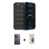 MARSİLYAN™- iPhone 12 Pro Kılıf Atlas Koleksiyonu - Siyah 6D Mat Seramik Hayalet Nano Ekran Koruyucu + Neon Fosforlu Kamera Lens - SI