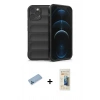 MARSİLYAN™- iPhone 12 Pro Kılıf Atlas Koleksiyonu - Siyah 6D Mat Seramik Hayalet Nano Ekran Koruyucu + Shine Kamera Lens Koruma Cam - MI
