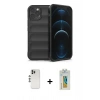 MARSİLYAN™- iPhone 12 Pro Kılıf Atlas Koleksiyonu - Siyah Polymer Nano Ekran Koruyucu + Shine Kamera Lens - GS