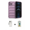 MARSİLYAN™- iPhone 12 Pro Kılıf Atlas Koleksiyonu - Siyah Polymer Nano Ekran Koruyucu + Shine Kamera Lens - GS