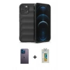 MARSİLYAN™- iPhone 12 Pro Kılıf Atlas Koleksiyonu - Siyah Polymer Nano Ekran Koruyucu + Neon Fosforlu Kamera Lens - MI