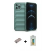 MARSİLYAN™- iPhone 12 Pro Kılıf Atlas Koleksiyonu - Siyah Polymer Nano Ekran Koruyucu + Shine Kamera Lens Koruma Cam - SABE