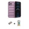 MARSİLYAN™- iPhone 12 Pro Kılıf Atlas Koleksiyonu - Siyah Polymer Nano Ekran Koruyucu + Shine Kamera Lens Koruma Cam - SABE