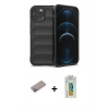 MARSİLYAN™- iPhone 12 Pro Kılıf Atlas Koleksiyonu - Siyah Polymer Nano Ekran Koruyucu + Shine Kamera Lens Koruma Cam - SABE